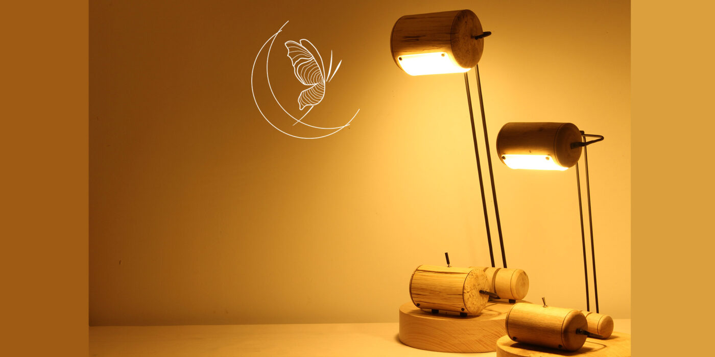 Lampes artisanales Erebia Luminaires Modèle Chrysalide en bois et acier
